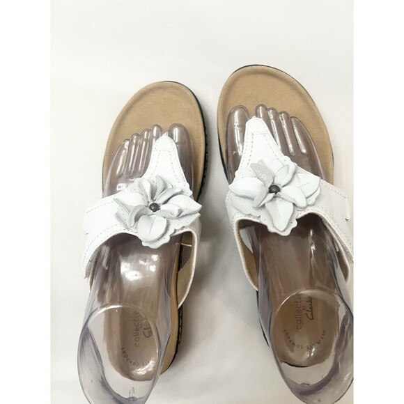 Clarks Collection Laurieann Gema Size 7 E White Leather Flower Sandals Wide - Picture 5 of 8